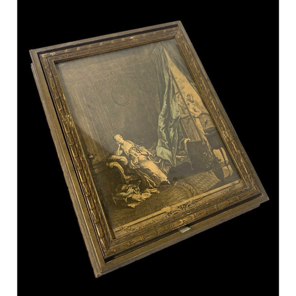 Antique Jewelry Art Box Hinged Artwork Lid Victorian Romantic Wooden Renaissance - Picture 2 of 15